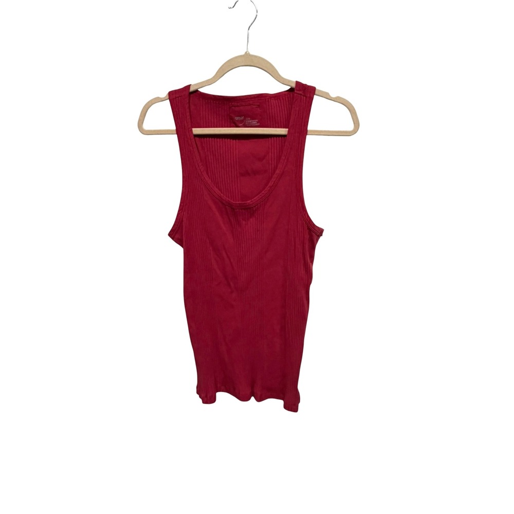 NWT Aerie Ribbed Tank Top Women's Large Red Scoop Neck Fitted Stretch Basic
